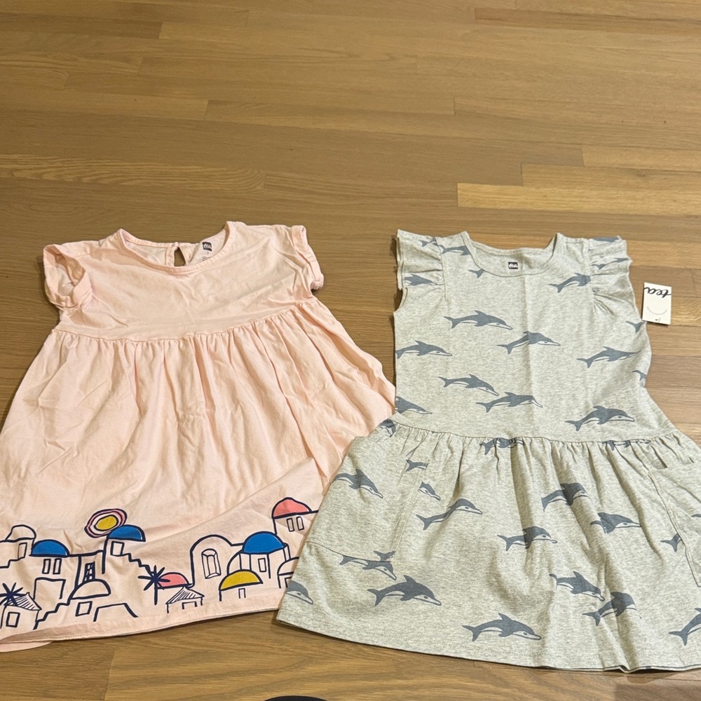 Tea Collection Kids Pink and Gray Dolphin Dresses size 7 NWT